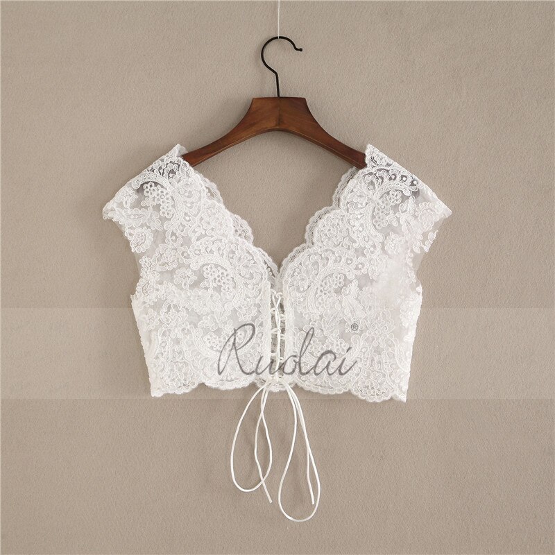 Elfenben/hvid blonde bryllupsjakke bolero kvinder snørebånd ryg brude bolero bryllup wrap blonde jakke boho wedding  fj31