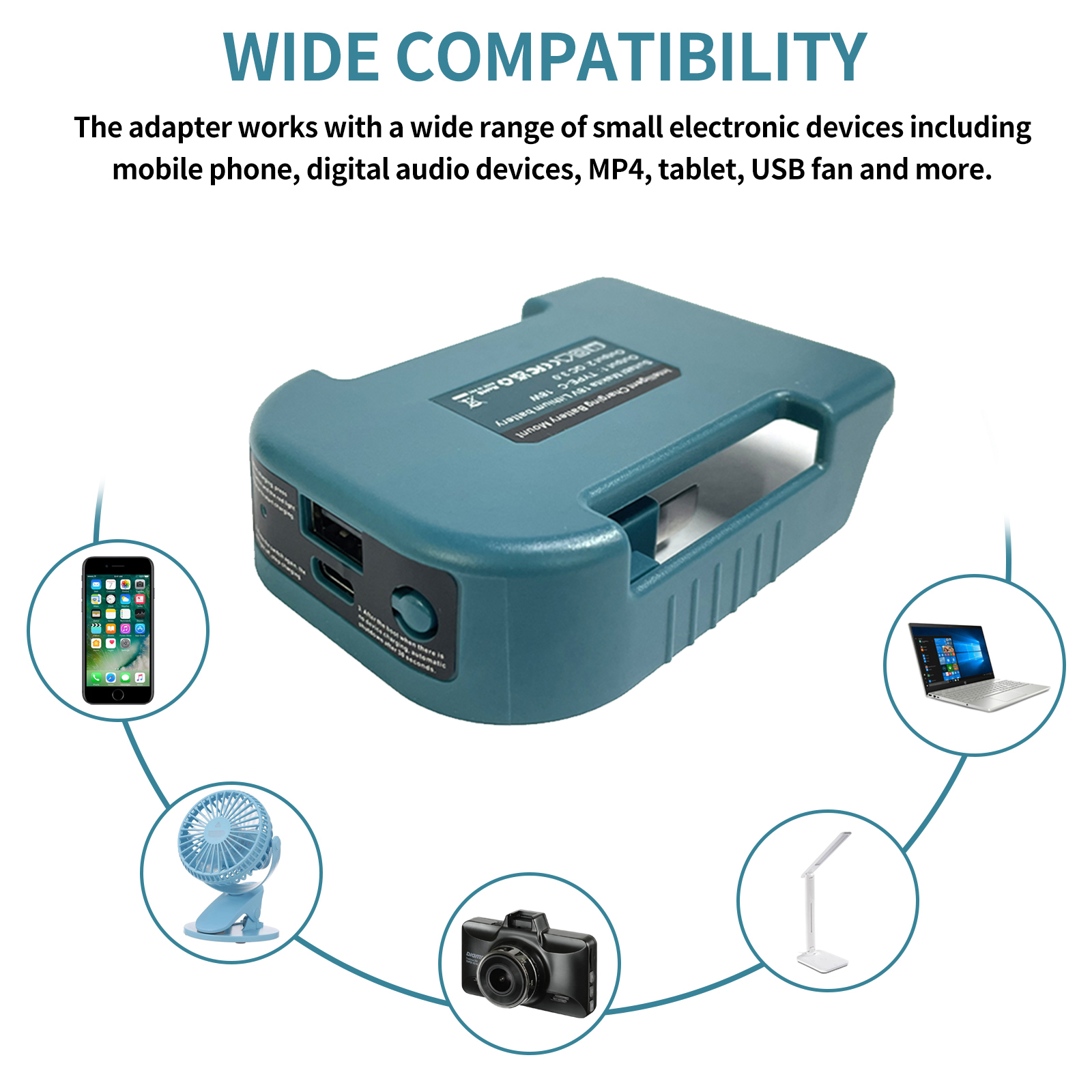 Verbeterde USB-opladeradapter voor Makita 18V Li-ion met USB Type-C batterijhouder snel opladen