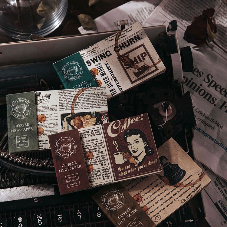 Papel de Material múltiple Vintage para diario, libro de recortes, decoración de periódico, Retro, teñido de café, 30 hojas