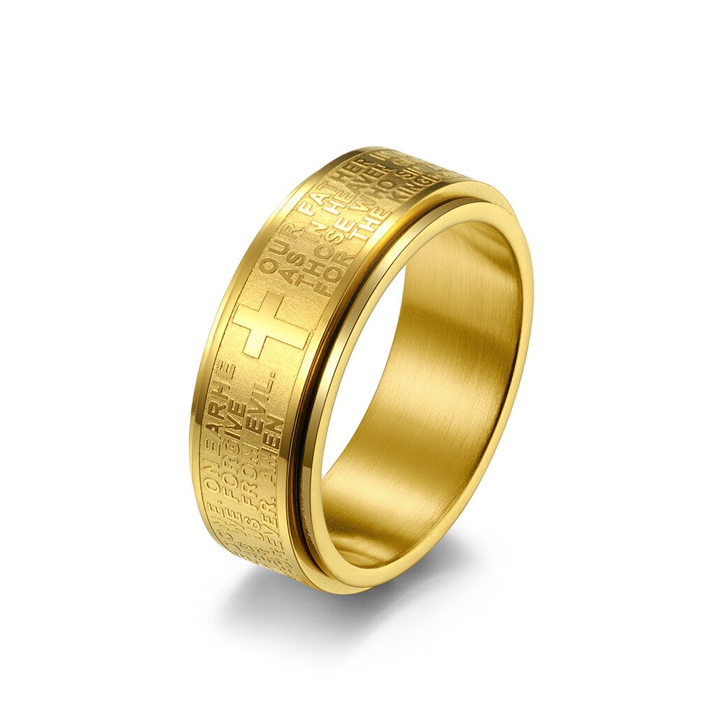 Bague de prière et de croix chrétienne pour hommes et femmes, en acier inoxydable, 8mm, tailles 6 à 12: 7 / Gold