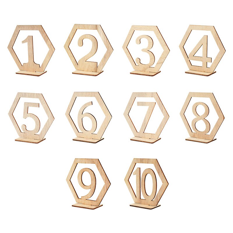 1-20 Nummer Houten Tafel Teken Hexagon Rustieke Bruiloft Plaats Kaart Desktop Decoratie Engagement Seat Nummer Borden Event Supplies: Number1-10