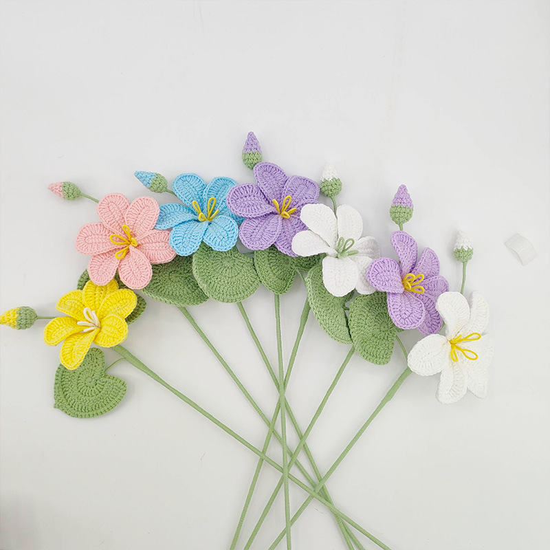 Flores creativas de punto de Paulownia, ramo tejido de ganchillo, decoración de boda, flores falsas, decoración de escritorio