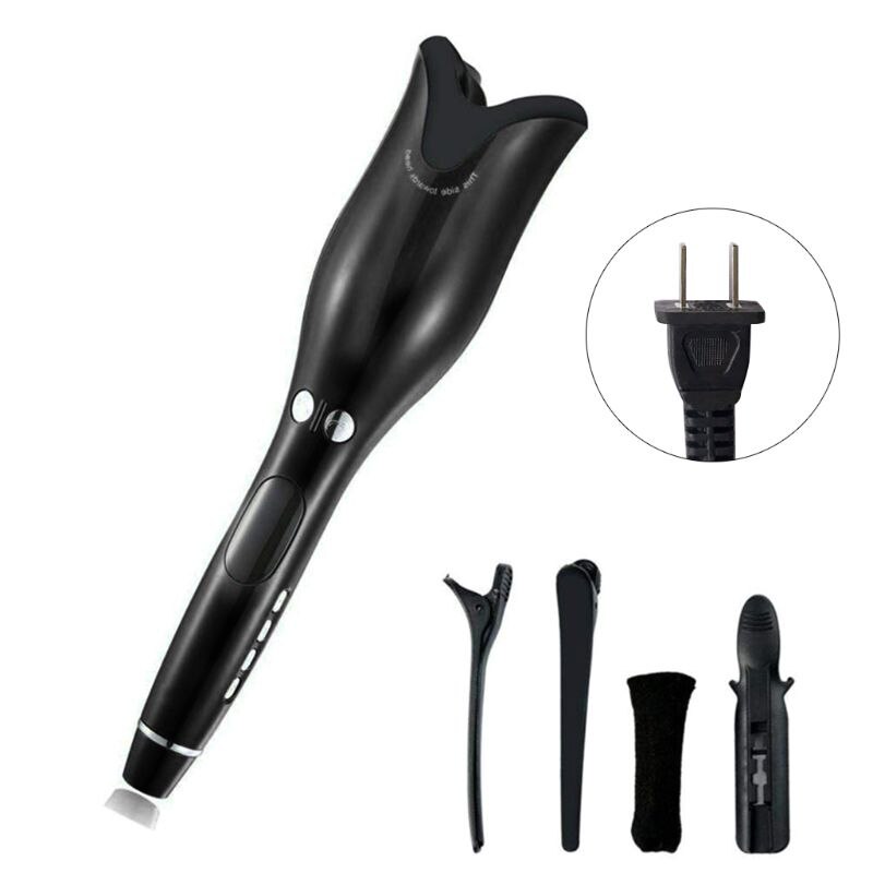 Automatic Hair Curler Ceramic Infrared Heating Auto Rotating Curling Iron: US plug black