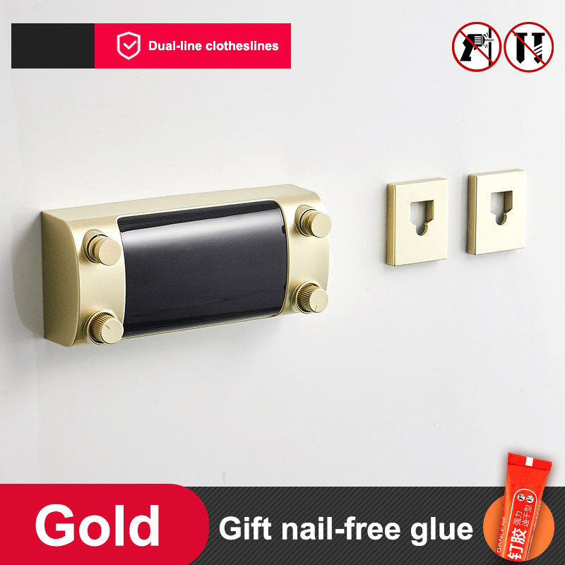 Retractable Clothes Line Double Layer Clothes Hanger Rope Stainless Steel Wall Hanger Cloth Drying Rack Towel Rack Clothesline: Gold