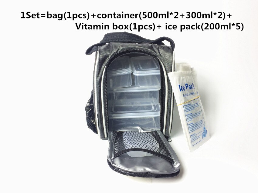 Waterproof Picnic food lunch ice bag insulated Portable Fabric Thermal Cooler Bag Volume Storage Bag include plastic box: Small set grey