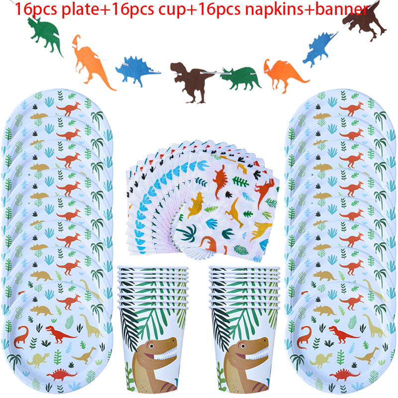 Dinosaur Disposable Tableware Dino birthday Party Decoration paper Napkin Plate Cup Kids Boy Jungle Safari Party Baby Shower