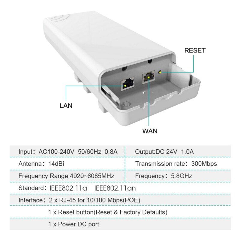 Répéteur WIFI sans fil CPE 300mbps, 5.8ghz, pont extérieur pour une transmission longue distance, puissance