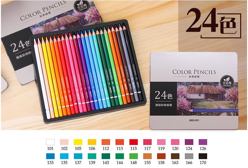 Deli Oily Colored Pencil Set 24/36/48/72 Colors Oil Painting Drawing Art Supplies For Write Drawing Lapis De Cor Art Supplies: 24 Colors