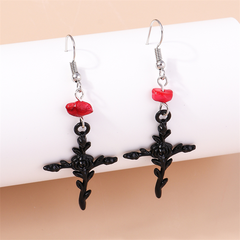 Nuevos pendientes colgantes de Cruz negra para mujer, pendientes de gancho colgantes de Cruz de Metal gótico, accesorios de joyería de para niñas: Oro oscuro
