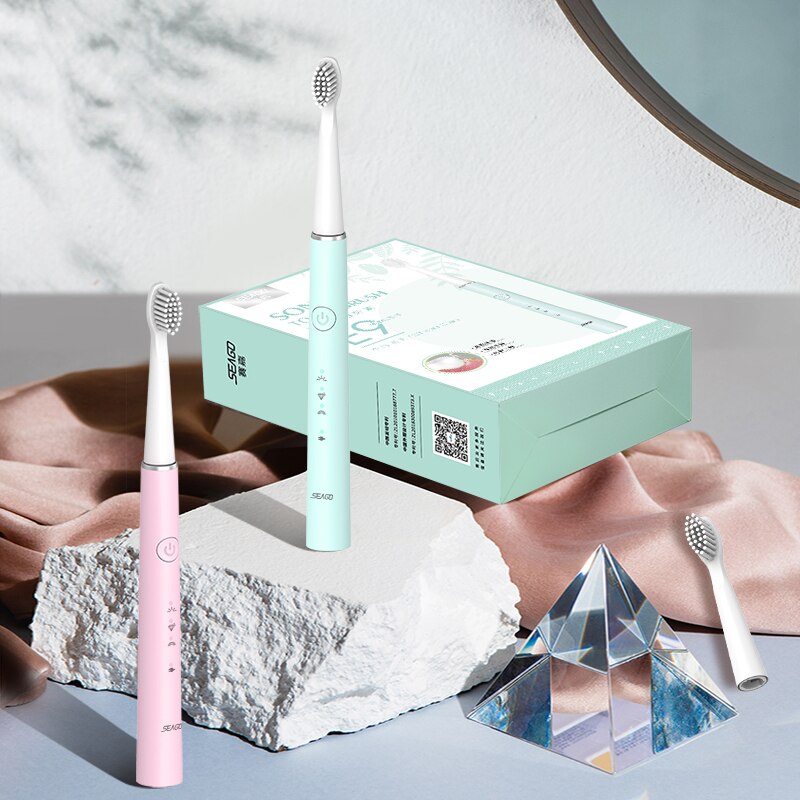 Seago Electric Toothbrush USB Rechargeable Sonic Tooth Brush for Female and Girl with 3 soft Brush heads box