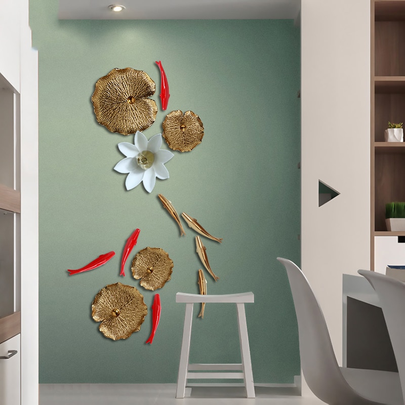 Kreative 3D Stereo Fisch Lotus Blatt Zauberstab Hängen Ornament Dekoration Hause Sofa Hintergrund Harz Blume Handwerk Hotel Wandbild