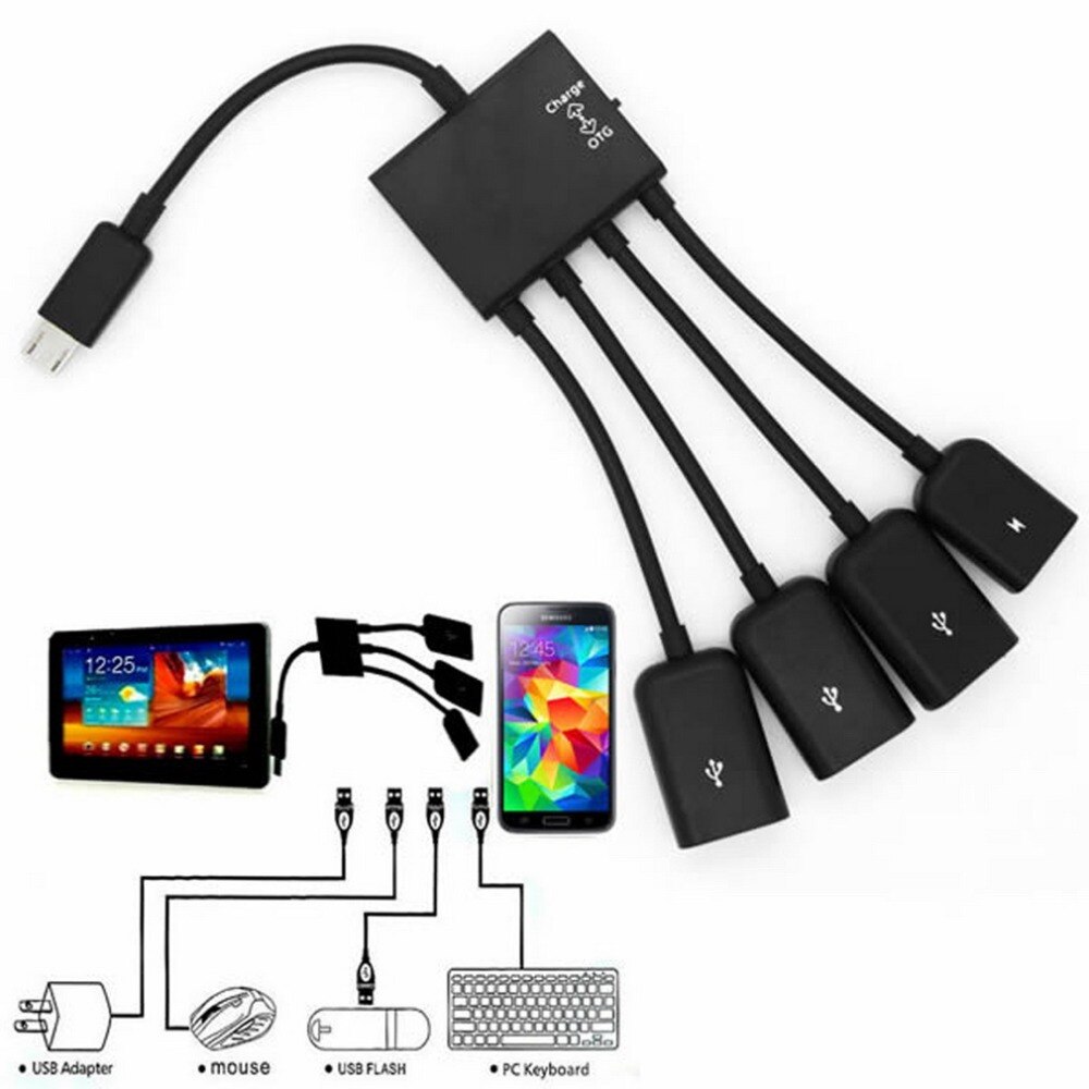 1pc 4 Port Micro USB for Android Tablet Computer PC Power Charging OTG Hub Cable Connector Spliter