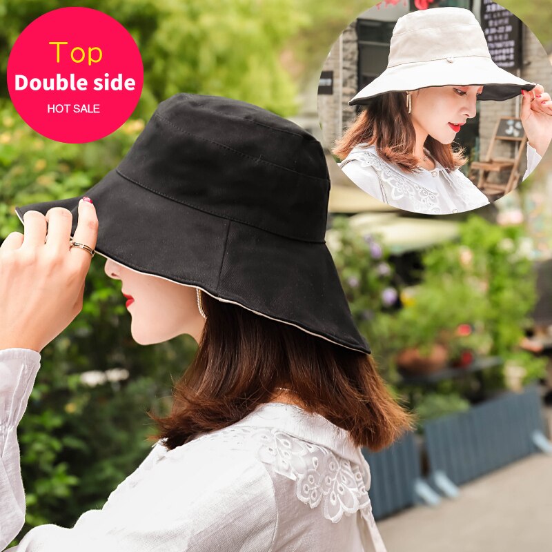 Gorros de doble cara para mujer, gorra de Sol de ala grande, sombrero de playa de verano