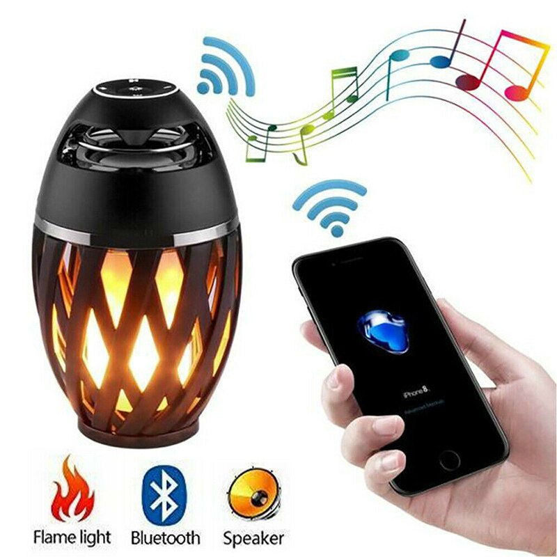 LED Flame Atmosphere Lamp Light Bluetooth Speaker Portable Wireless HD Stereo Speaker With Music Bulb Outdoor Camping Woofer