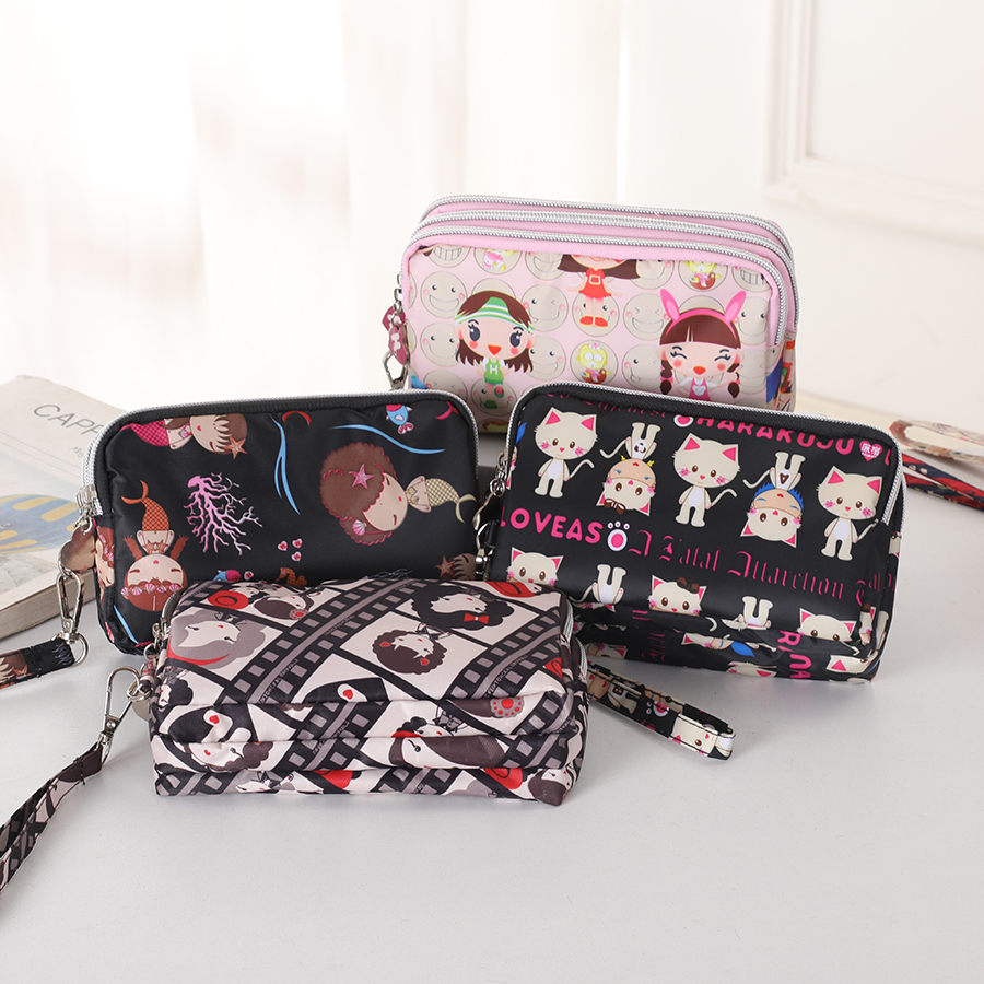 Dreischichtige kurze Handytasche mit Reißverschluss, modische Hand-Make-up-Damentasche, tragbare, wasserdichte, mehrschichtige Taschentasche