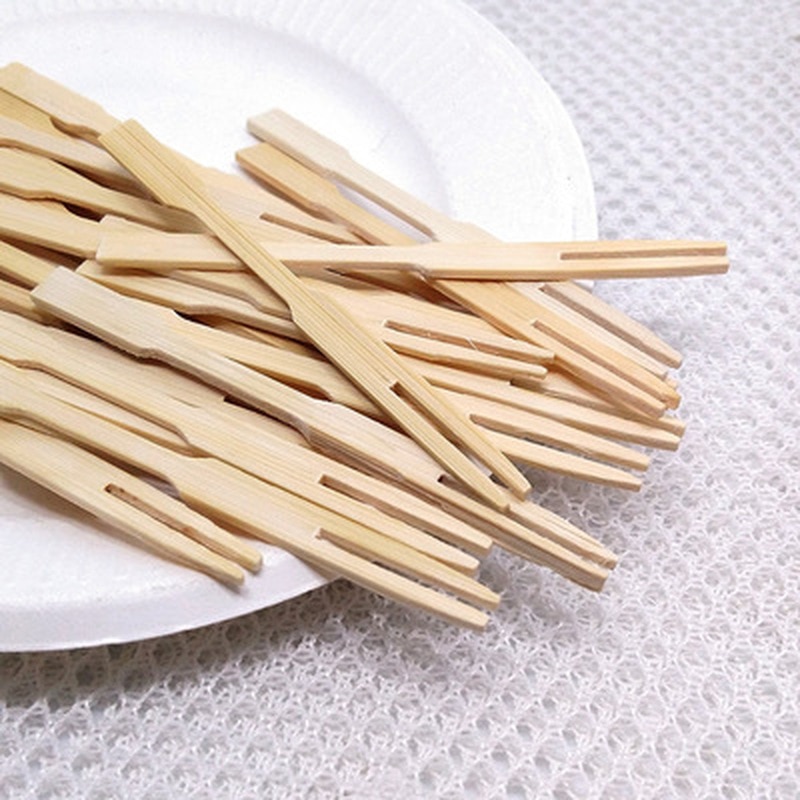 1000PCs Disposable Wood Fork 9cm Eco-friendly Bamboo Forks for Fruit Buffet Restaurant Bar Cafe Market Parties Barbecue BBQ