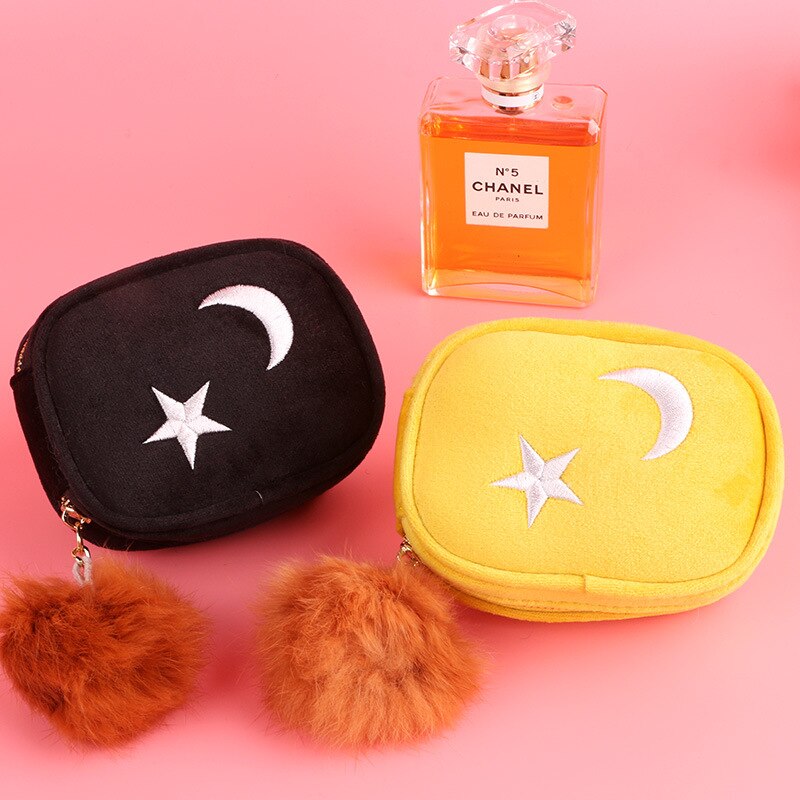Dziewczyny monety kiesy jednolity kolor wykwintne haftowane gwiazdy zamek błyskawiczny kosmetyki szminka monety kiesy pluszowy wisiorek przenośne monety kiesy