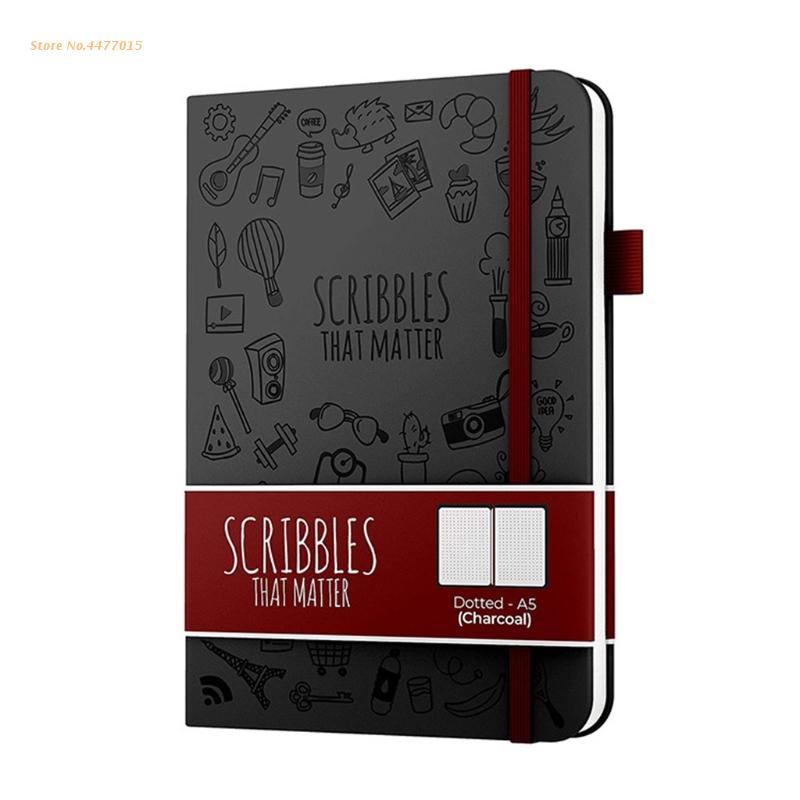 200Pages A5 Practical Scribbles Notebook Dotted Hardcover Travel Journal To-do List Notepad Xmas for Kid Teen Adult: Black