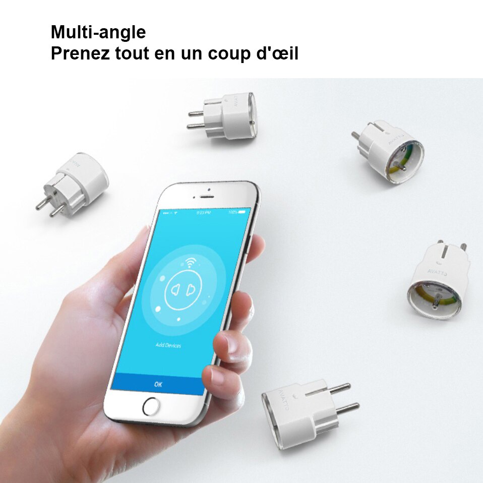 Avatto 16a /3680w frankrike standard wifi smartplugg med strømmonitor, mini smart stikkontakt fungerer med google hjem, alexa ekko