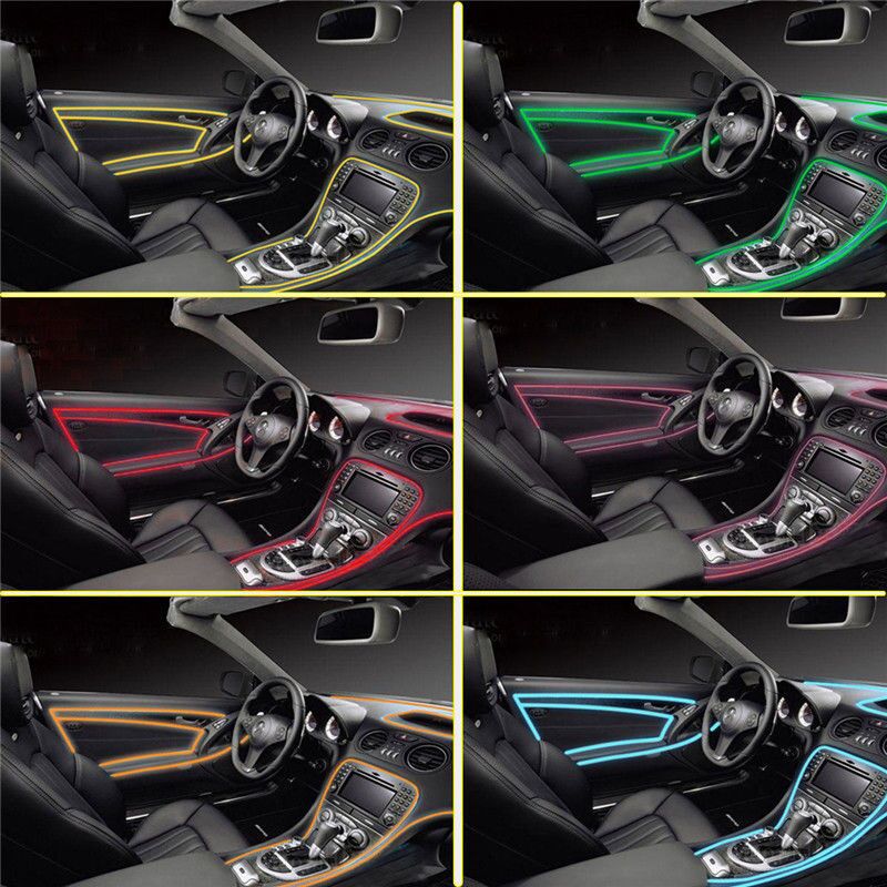 6 in 1 8M Geluid Actieve EL Neon Strip Licht RGB LED Auto Interieur Licht Multicolor Bluetooth Telefoon Controle sfeer Licht 12V