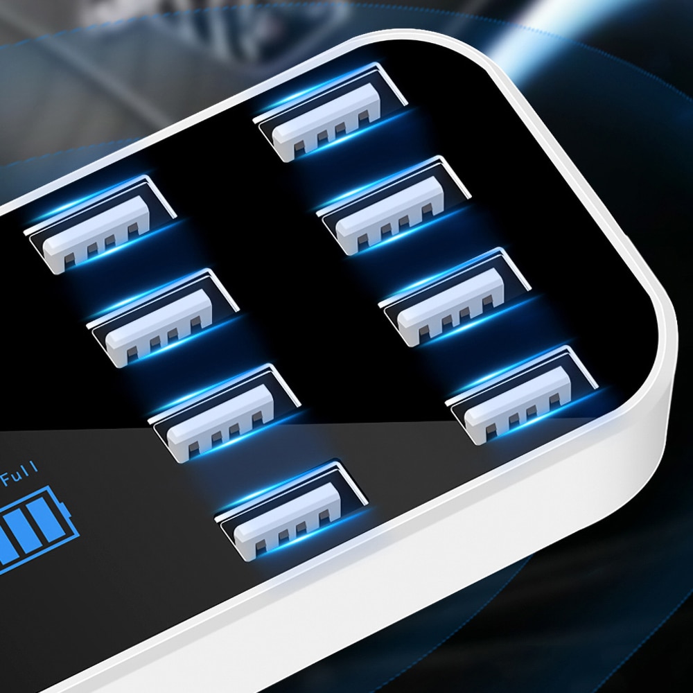 Multiple 8 Port Car Fast Charger USB Power Splitter Socket USB 3.0 Hub Quick Charger LED Display Digital Voltmeter Dock Station