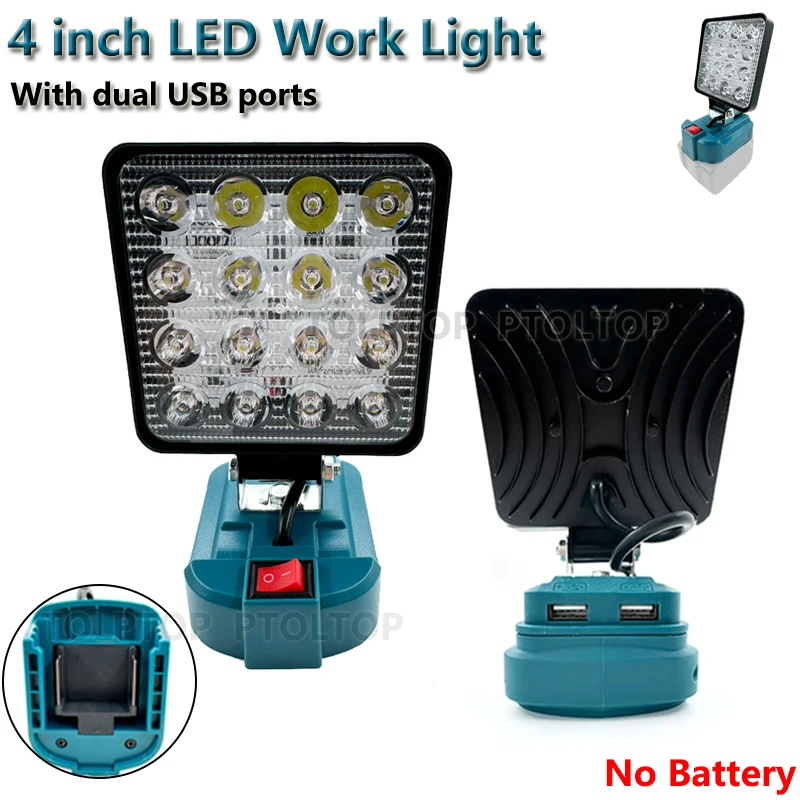 Led-arbeidslys for makita 14.4v 18v li-ion-batteri 3/4 tommer med usb utendørs lommelykt lanterne campinglampe nødlys