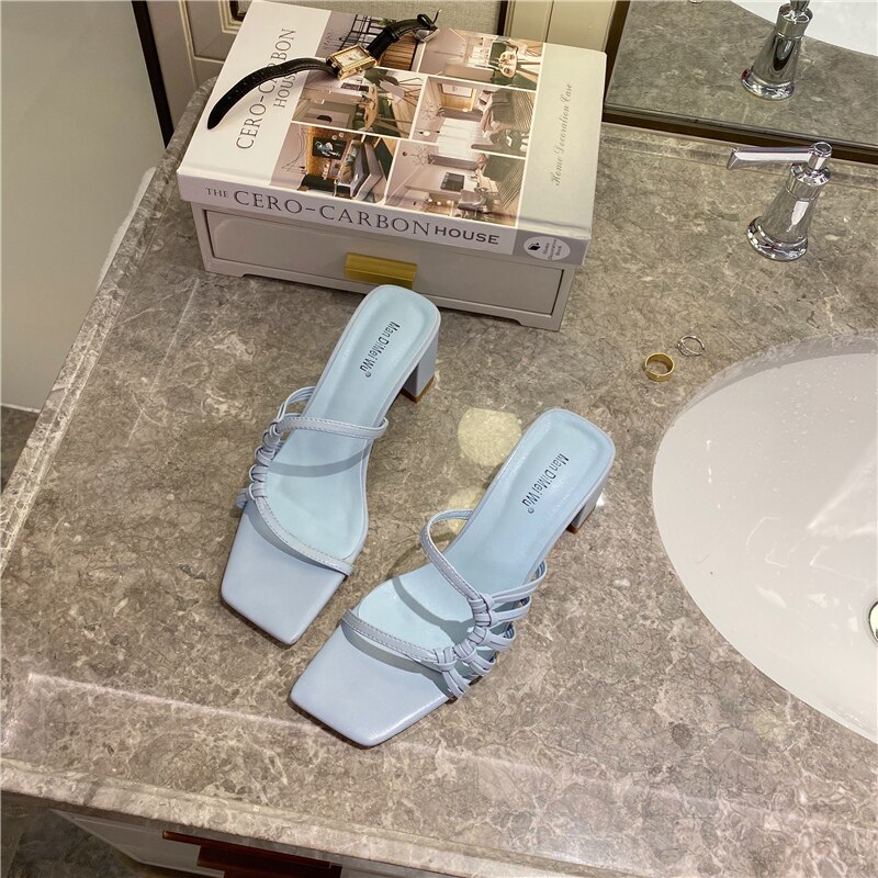 Zomer dames slippers open teen holle dikke hoge hakken slippers outdoor strand schoenen muiltjes slip on sandalen