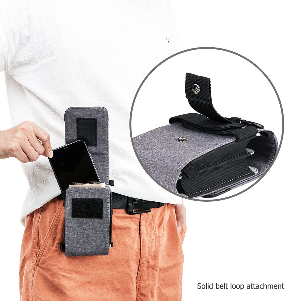 Dual-layer Durable Smart Phone Pouch Case Photo Bag for Power Bank Credit Card or ID Card with Carabiner and Shoulder Strap