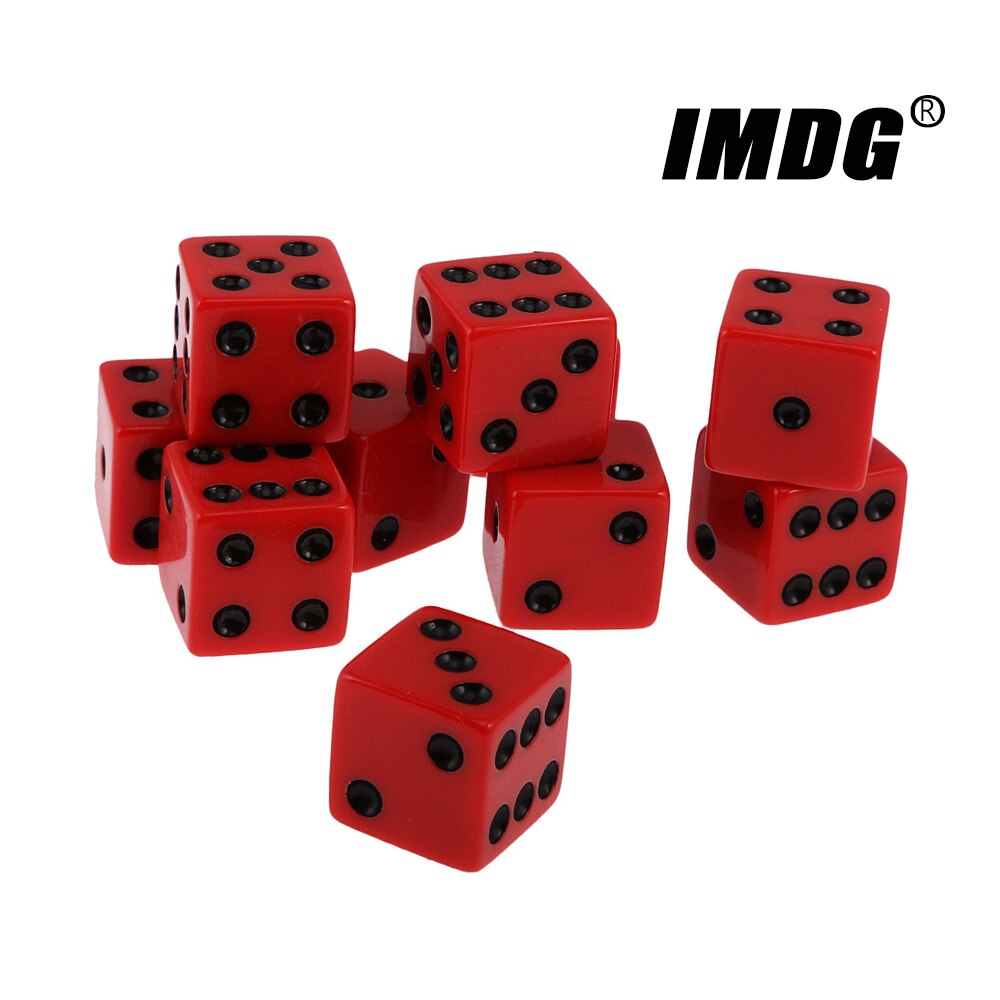 10 pz/pacco nuova resina dadi rosso 16mm punto nero angoli quadrati cubi di alta qualità Boutique gioco dadi