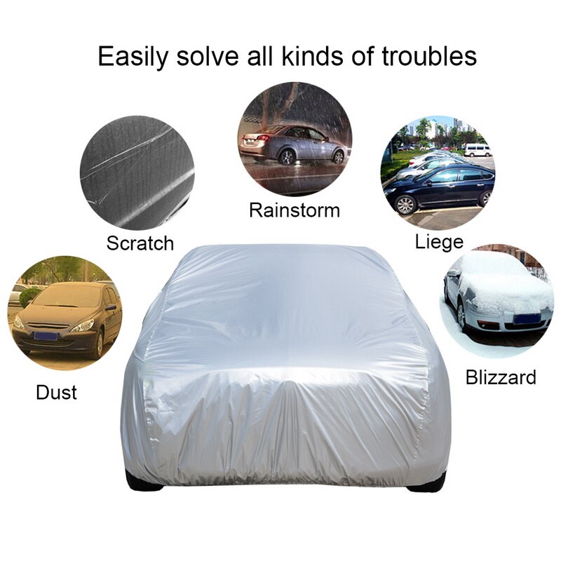 1 ud. Cubiertas para coche entero Universal nieve polvo sol sombra ultravioleta cubierta plata clara Auto Protector de exterior cubre polvo lluvia resistente