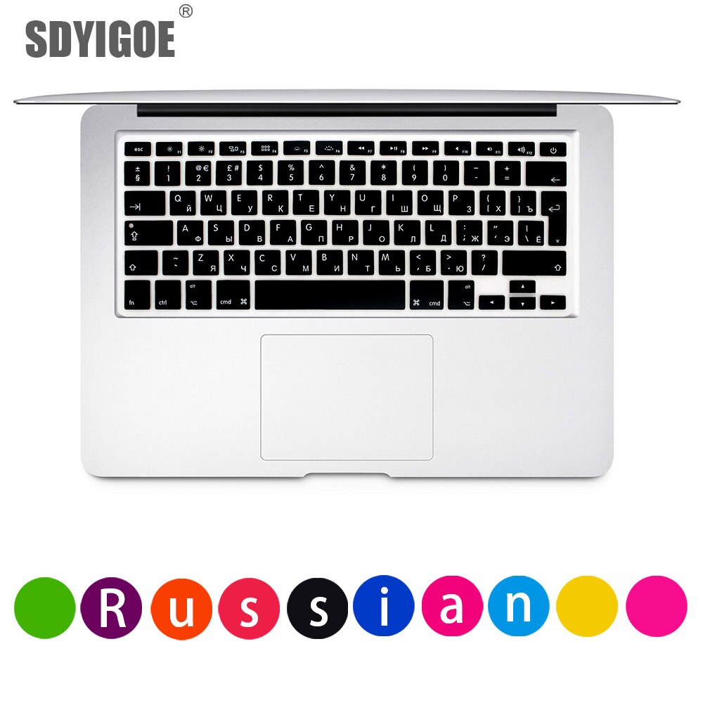 Russische Für apple macbook pro Laptop Tastatur abdeckung air 13 &quot;15pro A1466A1502A1398A1278EU-Enter Silikon Tastatur schutz film: Black