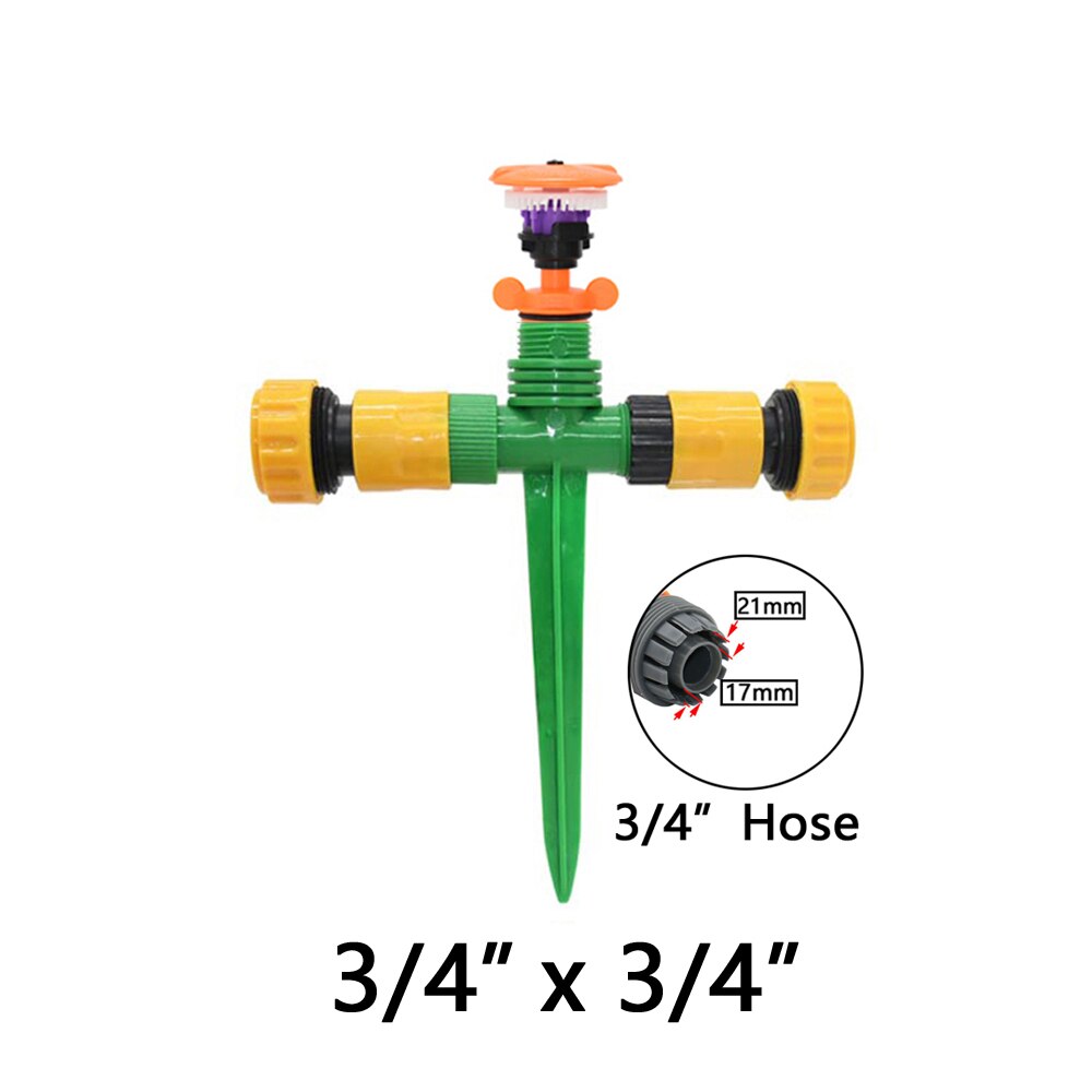 Garden Lawn Rotary Watering Sprinklers 1/2" 3/4" Thread 360 Degrees Farm Sprinkler With Support Irrigation Water Nozzle: 3I4x3I4 Hose