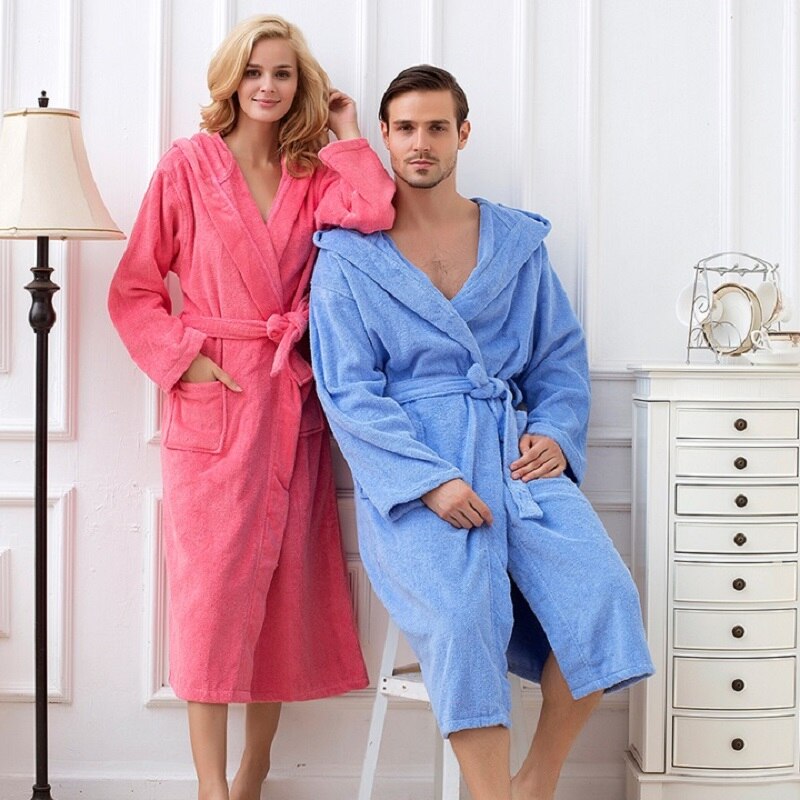 Big Terry Toweled hooded bathrobe men with hooded solid 100% cotton hooded toweled bathrobe for men