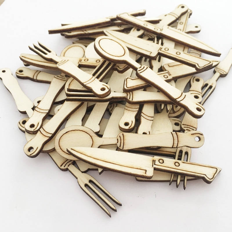 10pcs Unfinished Blank Wood Spoon Fork Shapped Cutouts Wooden Scrapbooking DIY Handmade Crafts Children DIY Graffiti Home Decor