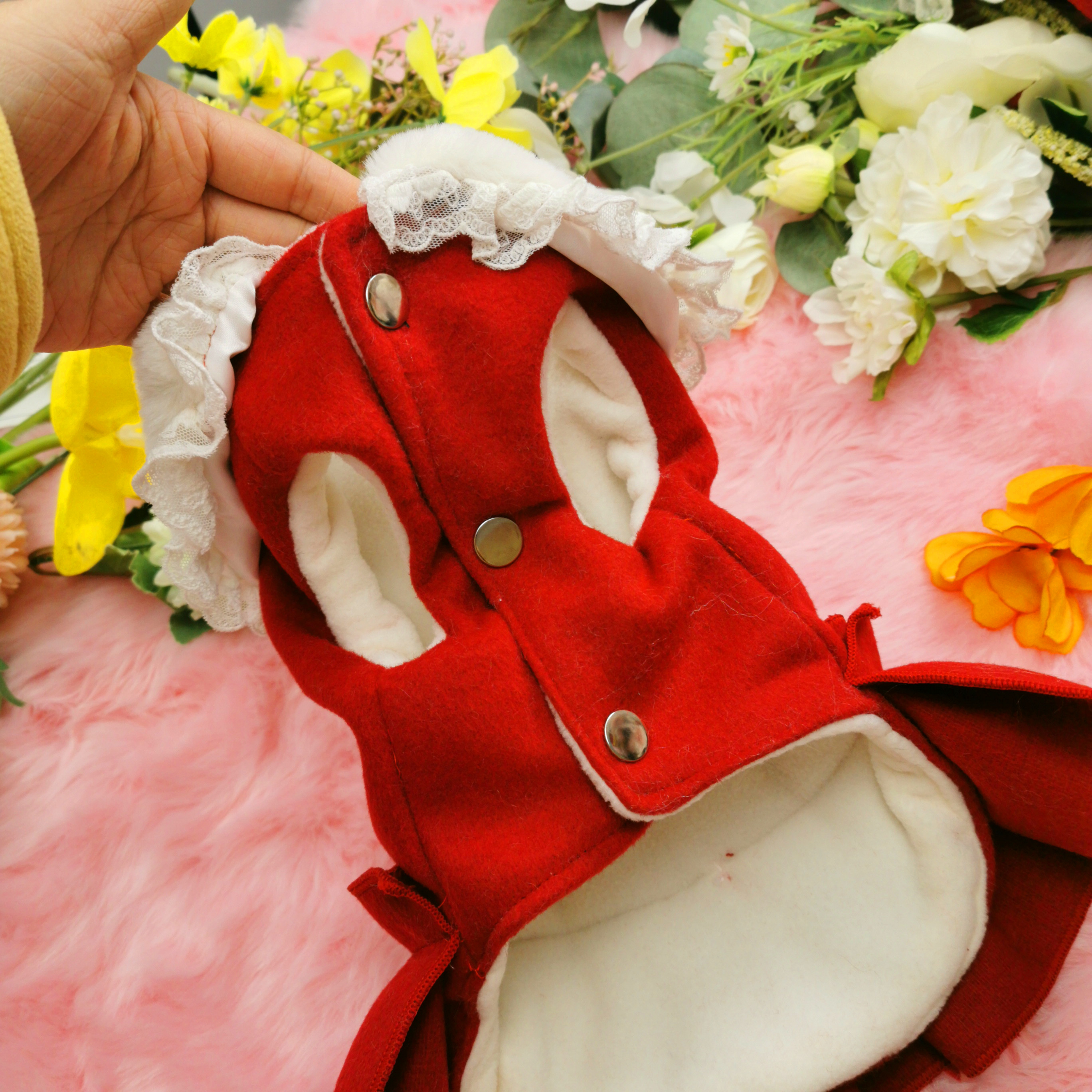 Autumn Winter Year Red Pet Dog Clothes Plus Velvet Warm Woolen Cloth Bow Dress For Small Medium Dog Outfits Dog Jackets