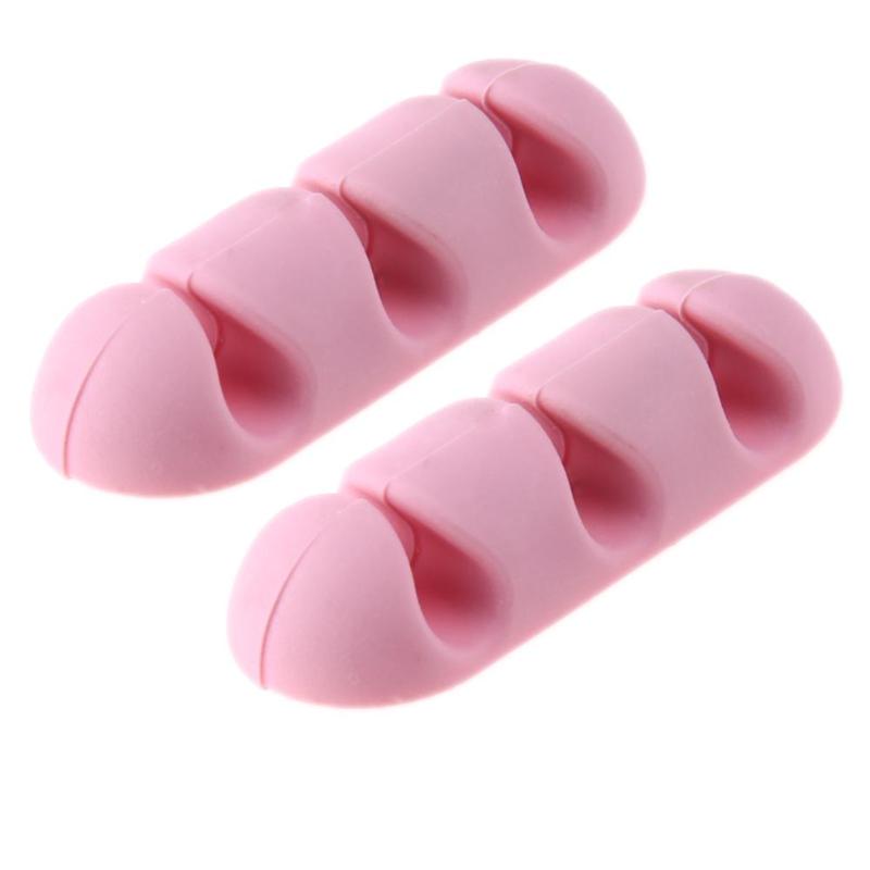 2 st kabelklipp skrivbord snyggt arrangör självhäftande datakabellindare klämma kabel sladd usb laddare sladdhållare arrangör hållare säker: Rosa