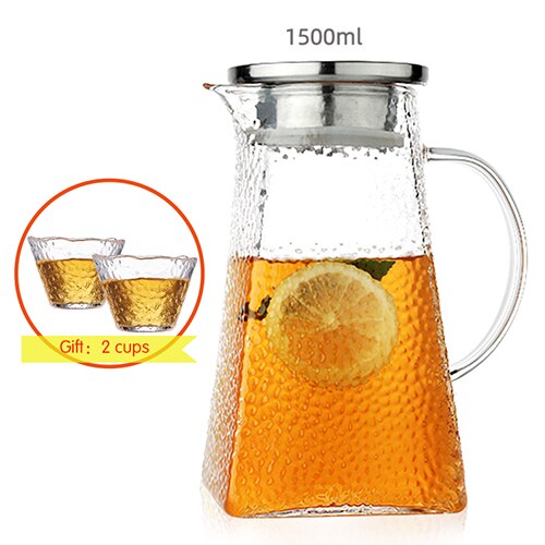 Glaskanna kallvattenflaska hamrad fyrkantig högtemperaturbeständighet uppvärmningsbar 1800ml 1500ml 1200ml 1000ml: 1500ml glas kanna