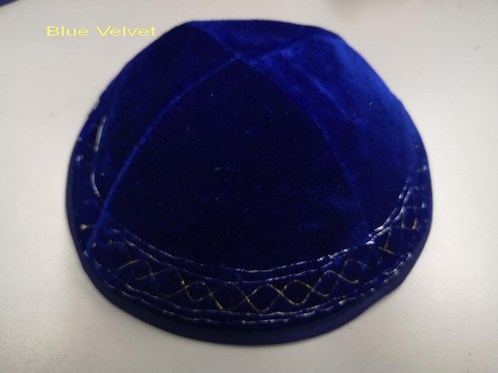 Jewish kippah kipa yarmulkes skull cap fløjl broderet kippot: Model 3 blå fløjl