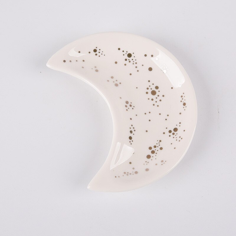Ceramic Moon Shape Small Jewelry Dish Earrings Necklace Ring Storage Plates Fruit Dessert Display Bowl Decoration Tray: Style D