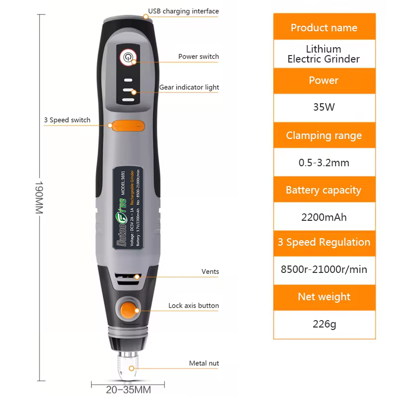 Herramienta rotativa inalámbrica USB de 35W Dremel DIY Mini taladro pluma de grabado eléctrico 3 velocidades Mini juego de taladro inalámbrico 8500r-21000r/min
