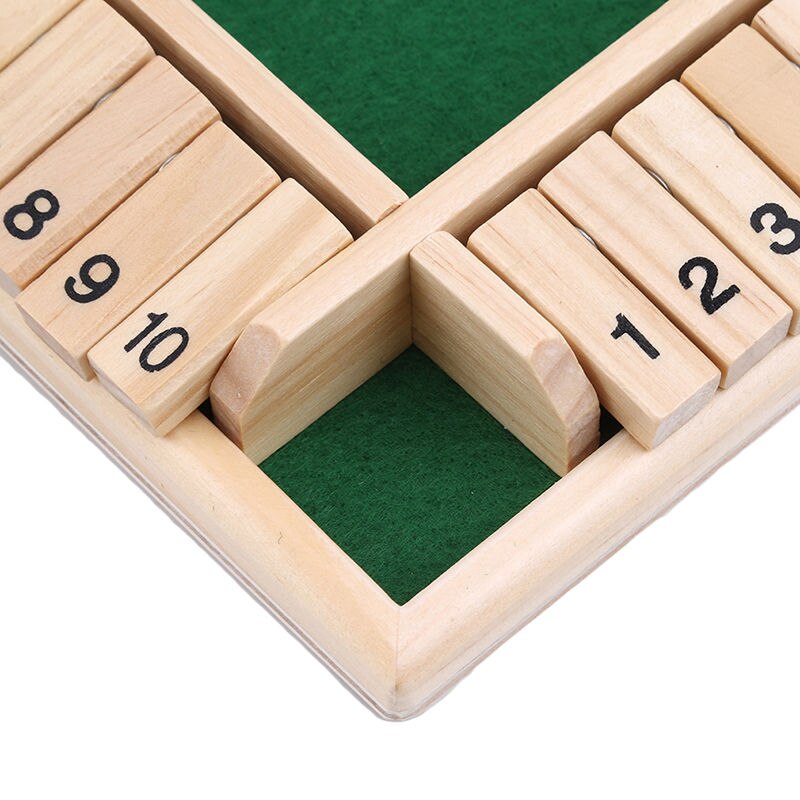 Chiudi la scatola dadi gioco da tavolo gioco da tavolo In giocattoli creativi francesi 4 lati 10 numeri Flaps In legno e dadi gioco Set gioco da tavolo