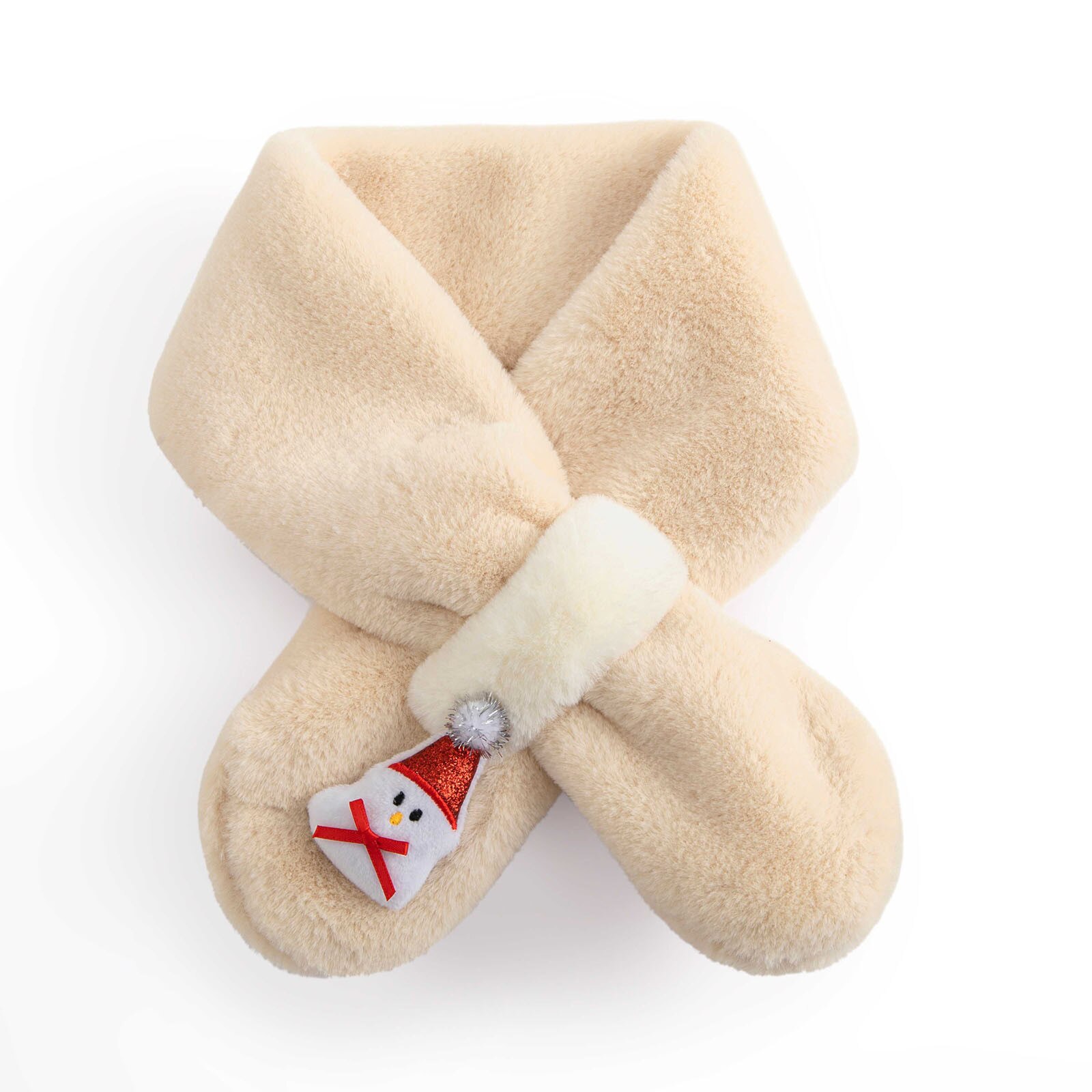 Christmas Cartoon Plush Scarf for Children Scarves Winter Cartoon Embroidery Scarf Boys Girls Xmas: Beige