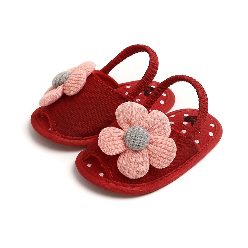 1 paar babymeisjes sandalen met zonnebloemmotief, klompen, antislip canvas sandalen met strik, peuters en kleutersandalen