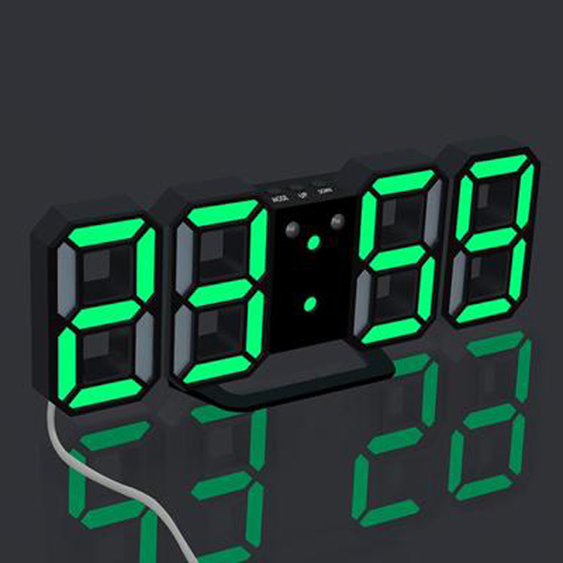 Hem vardagsrum dekoration 3d led väggklocka modern digital bordsklocka alarm nattljus klocka: Grön
