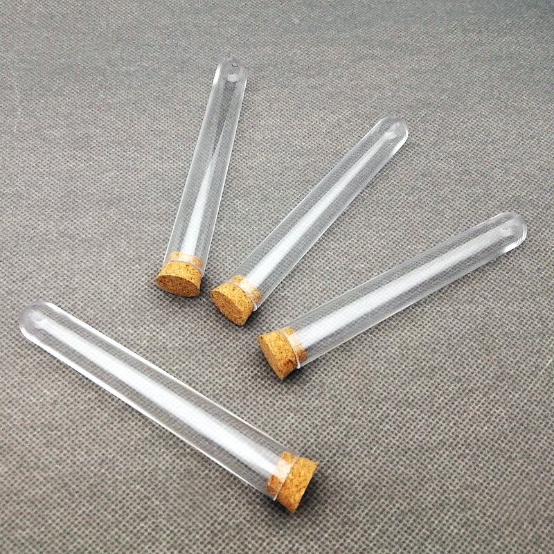 24pcs 15x100mm Lab Transparent Plastic Round Bottom Test Tubes With Cork Plug Wedding Vial Bath Salt Bottle