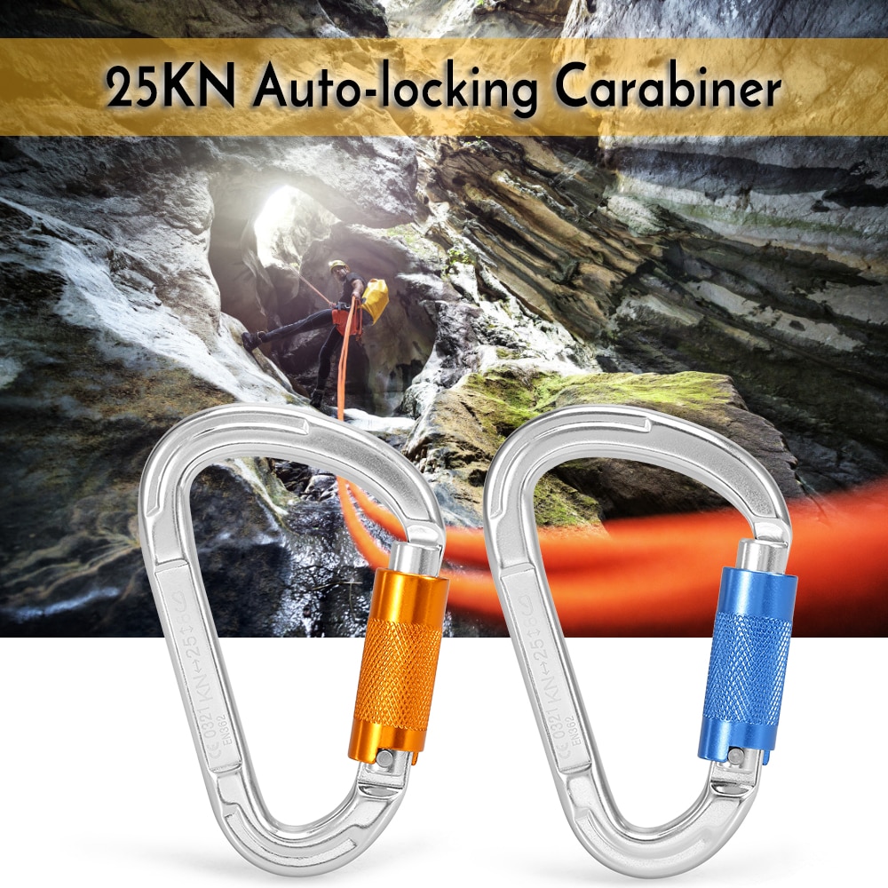 25KN Twist Locking Gate Carabiner Certified Auto Lock Carabiner Outdoor D-ring Buckle Climbing Rappelling Canyoning Hammock Clip