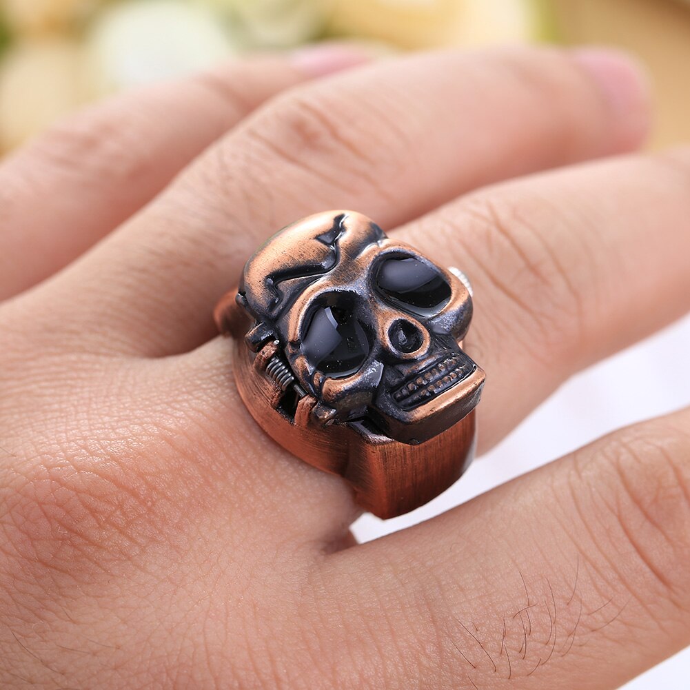 Unisex Finger Ring Watch Vintage Clamshell Watch Pirate Skull Retro flip Woman Antique