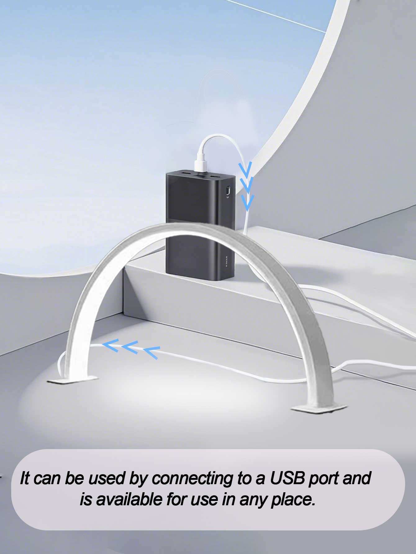 Lâmpada de unha meia-lua em forma de U, lâmpada de mesa com botão USB, para iluminação de unhas, cômoda, mesa de artesanato, iluminação de mesa de cabeceira