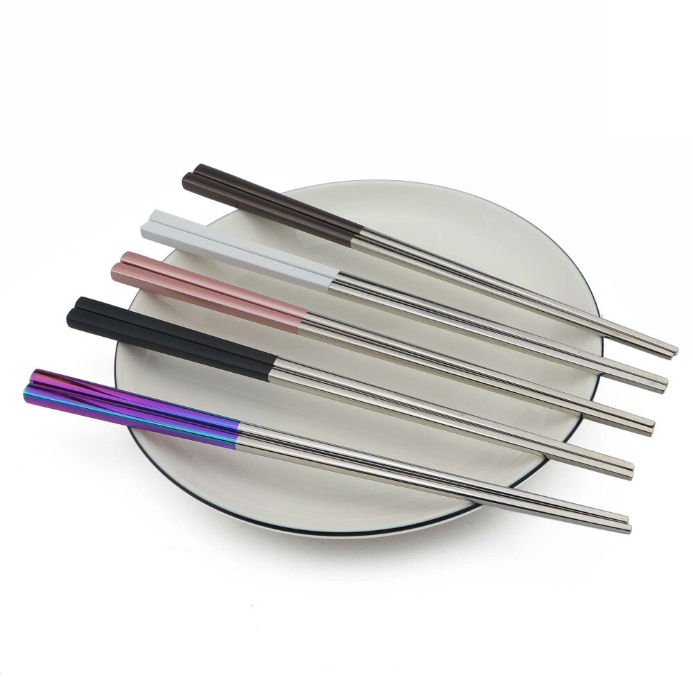 JANKNG 6 Pair 23.5cm Square Chopsticks 304 Stainless Steel Japanese Gold Rose Gold Sushi Hashi Reusable Colorful Chopstick