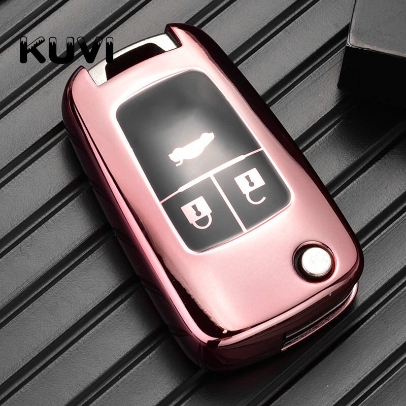 TPU Car Folding Key Case Cover For Chevrolet Cruze Aveo Trax Sail Malibu Captiva Opel Vauxhall Astra J Corsa Insignia Mokka: 3 button-pink